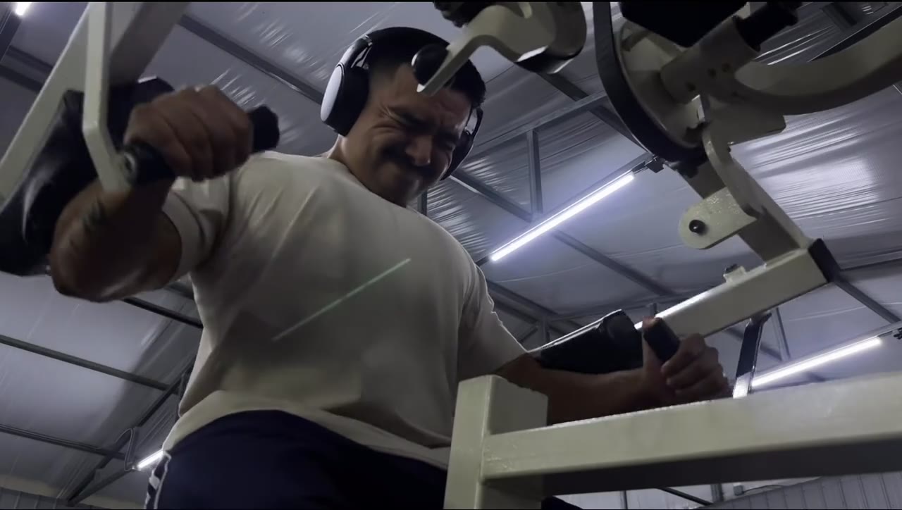 Dominic Alvarez pressing on a plate loaded machine